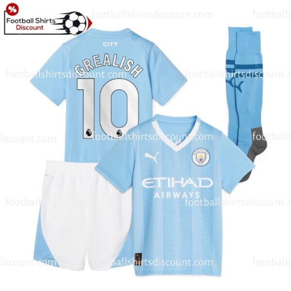 Manchester City Home Grealish 10 Kid Football Kit Discount 2023/24