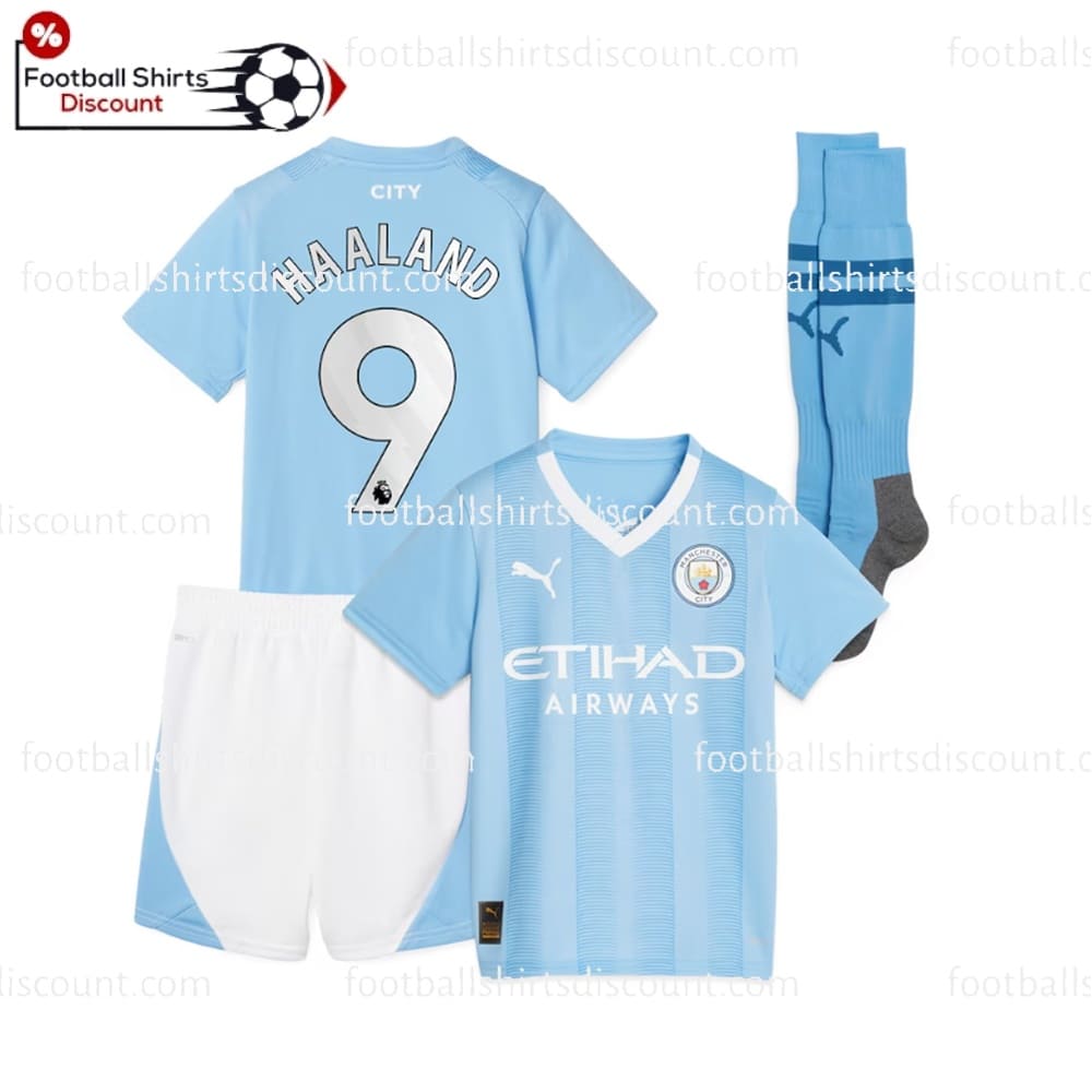Manchester City Home Haaland 9 Kid Football Kit Discount 2023/24