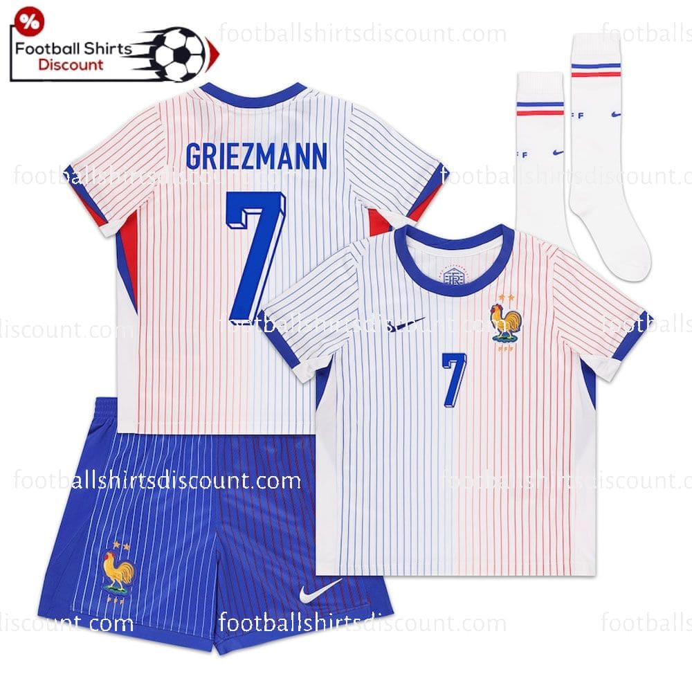 _France Away Junior Football Kit 2024 GRIEZMANN 7 Printed (With Socks)