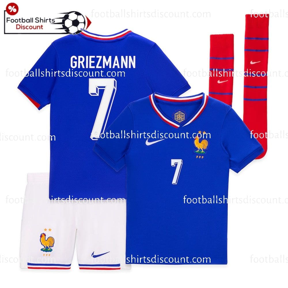 France Home Junior Football Kit 2024 GRIEZMANN 7 Printed (With Socks)