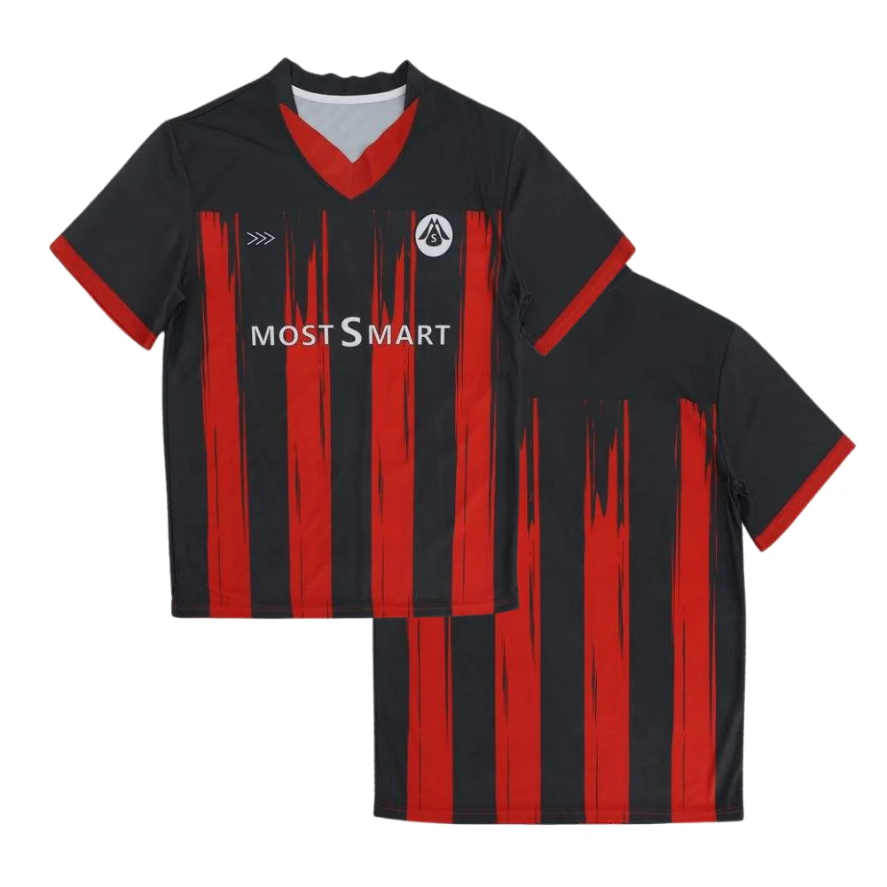 Men's Classic V Neck Football Shirt - Black Red, Stretch Fabric