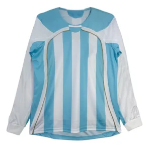 Retro Men Shirt Classic Round Neck Blue and White